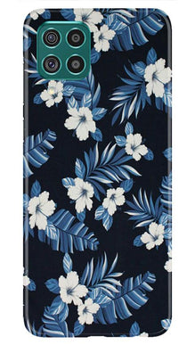 White flowers Blue Background2 Mobile Back Case for Samsung Galaxy M32 (Design - 15)