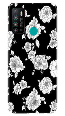 White flowers Black Background Mobile Back Case for Infinix Hot 9 (Design - 9)