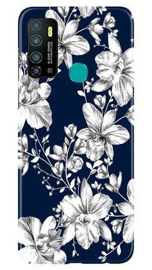 White flowers Blue Background Mobile Back Case for Infinix Hot 9 (Design - 14)