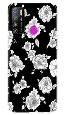 White flowers Black Background Mobile Back Case for Infinix Hot 9 Pro (Design - 9)