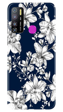 White flowers Blue Background Mobile Back Case for Infinix Hot 9 Pro (Design - 14)