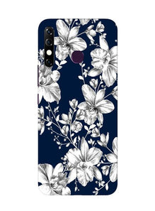 White flowers Blue Background Mobile Back Case for Infinix Hot 8 (Design - 14)