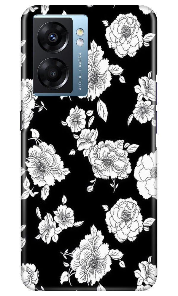 White flowers Black Background Case for Oppo K10 5G