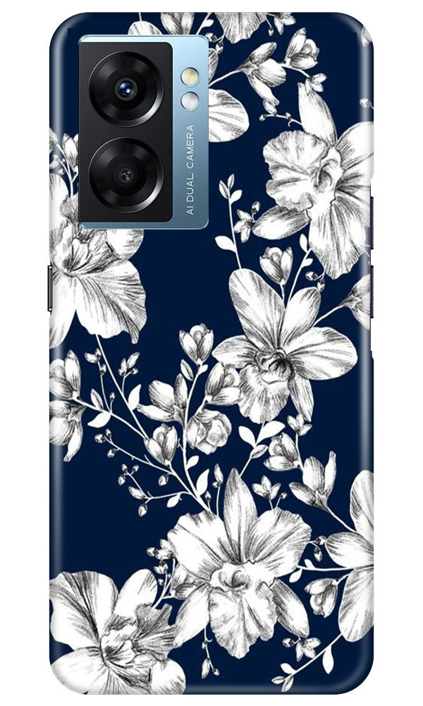 White flowers Blue Background Case for Oppo K10 5G