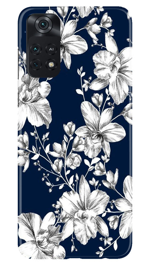 White flowers Blue Background Case for Poco M4 Pro 4G