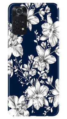 White flowers Blue Background Mobile Back Case for Poco M4 Pro 4G (Design - 14)