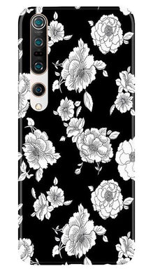 White flowers Black Background Mobile Back Case for Xiaomi Mi 10 (Design - 9)
