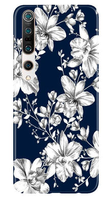 White flowers Blue Background Mobile Back Case for Xiaomi Mi 10 (Design - 14)