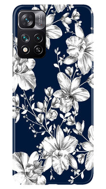 White flowers Blue Background Mobile Back Case for Xiaomi Mi 11i 5G (Design - 14)