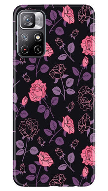 Rose Black Background Mobile Back Case for Redmi Note 11 (Design - 27)