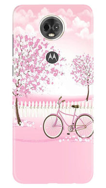 Pink Flowers Cycle Mobile Back Case for Moto E5 Plus  (Design - 102)