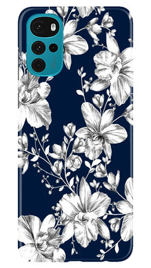 White flowers Blue Background Mobile Back Case for Moto G22 (Design - 14)