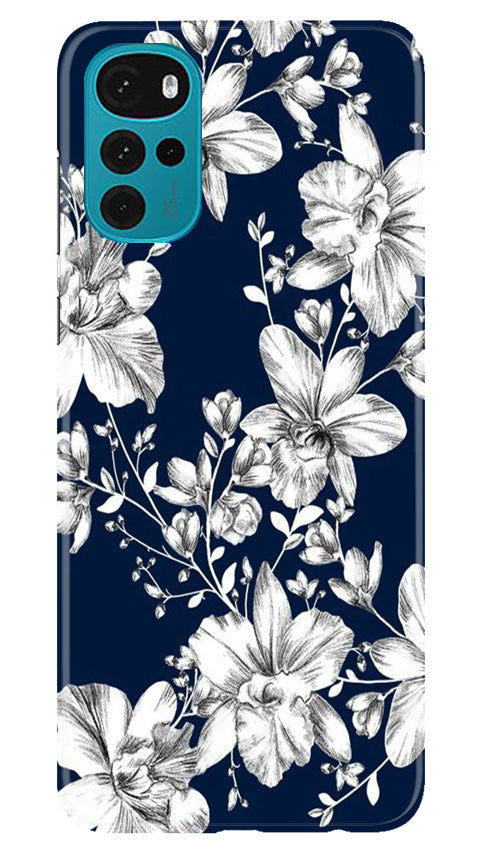 White flowers Blue Background Case for Moto G22