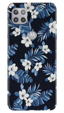 White flowers Blue Background2 Mobile Back Case for Moto G 5G (Design - 15)