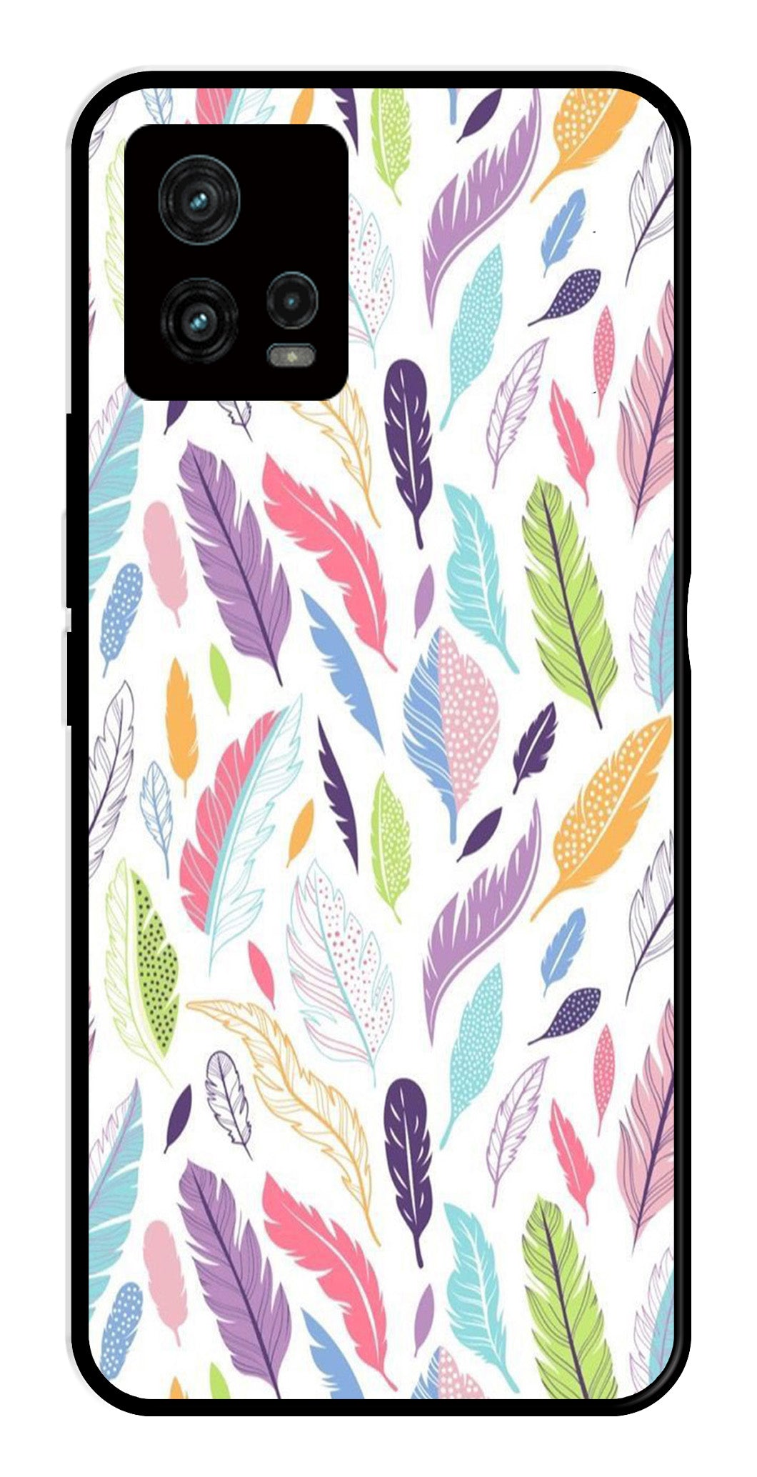 Colorful Feathers Metal Mobile Case for Moto G72 5G   (Design No -06)