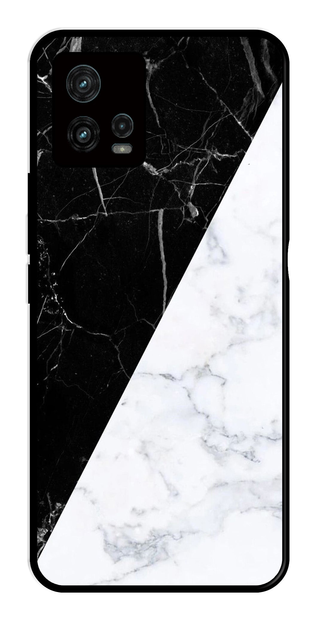 Black White Marble Design Metal Mobile Case for Moto G72 5G   (Design No -09)