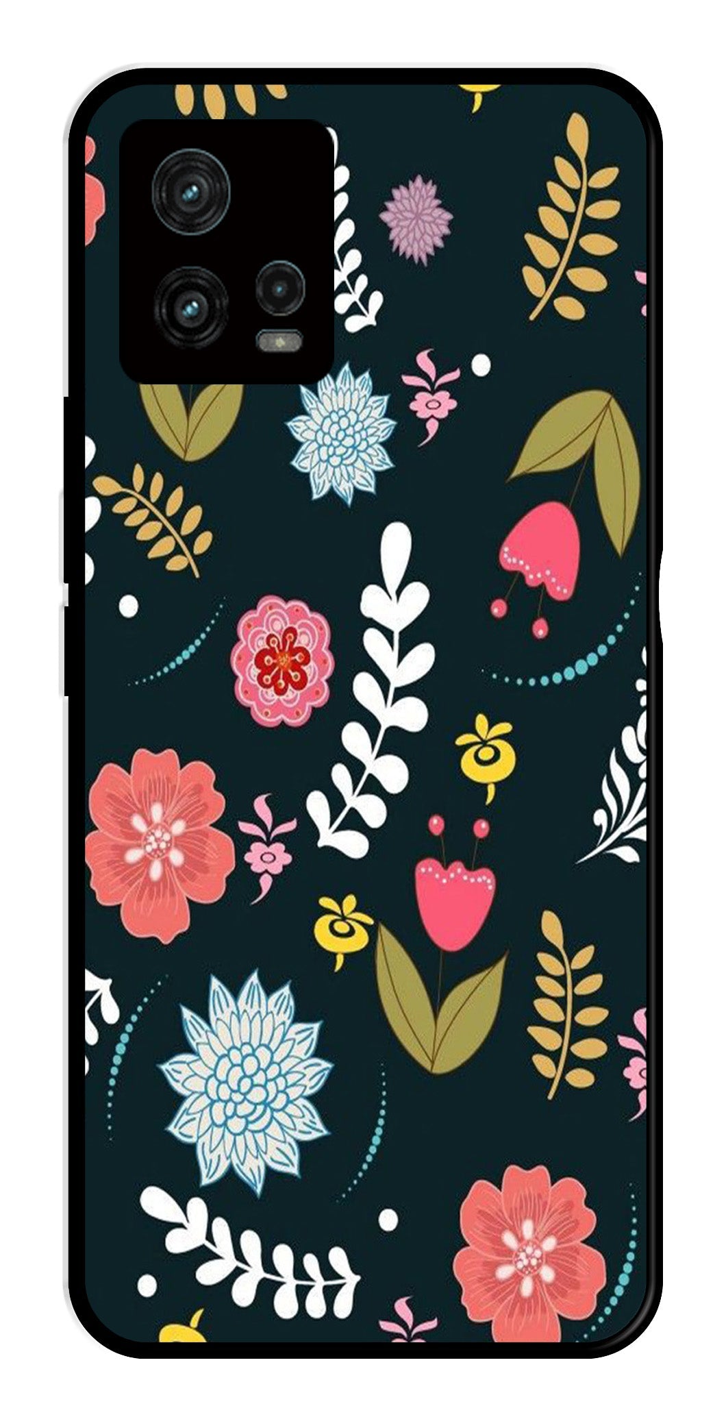 Floral Pattern2 Metal Mobile Case for Moto G72 5G   (Design No -12)