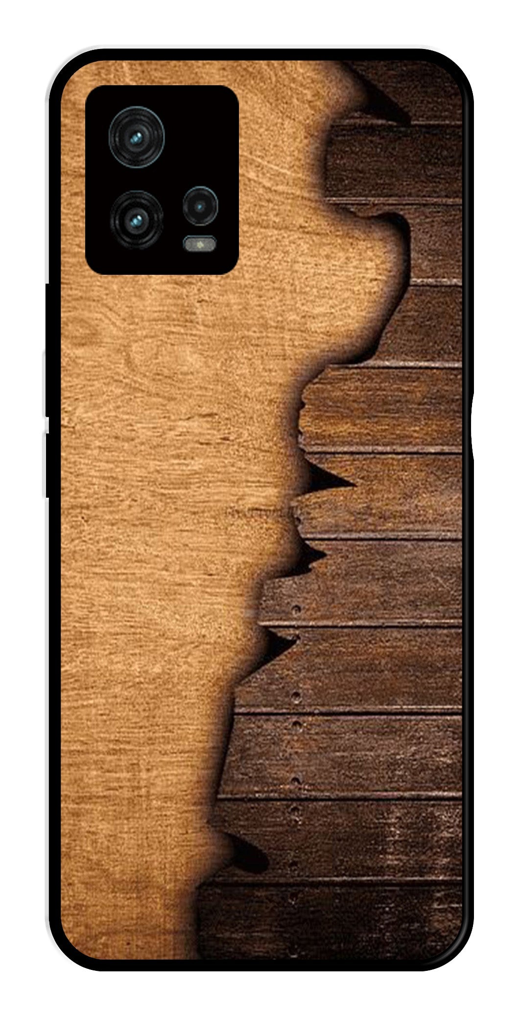 Wooden Design Metal Mobile Case for Moto G72 5G   (Design No -13)