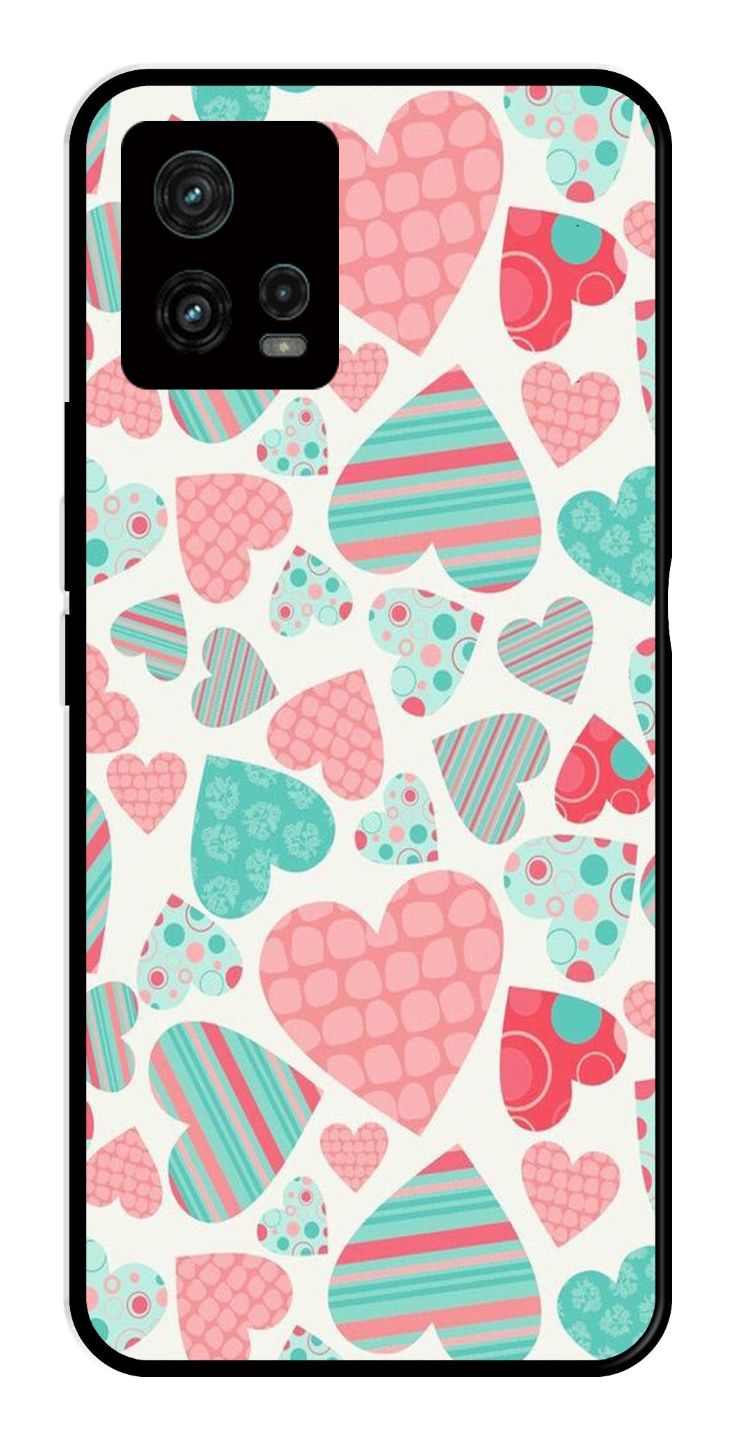 Hearts Pattern Metal Mobile Case for Moto G72 5G   (Design No -22)