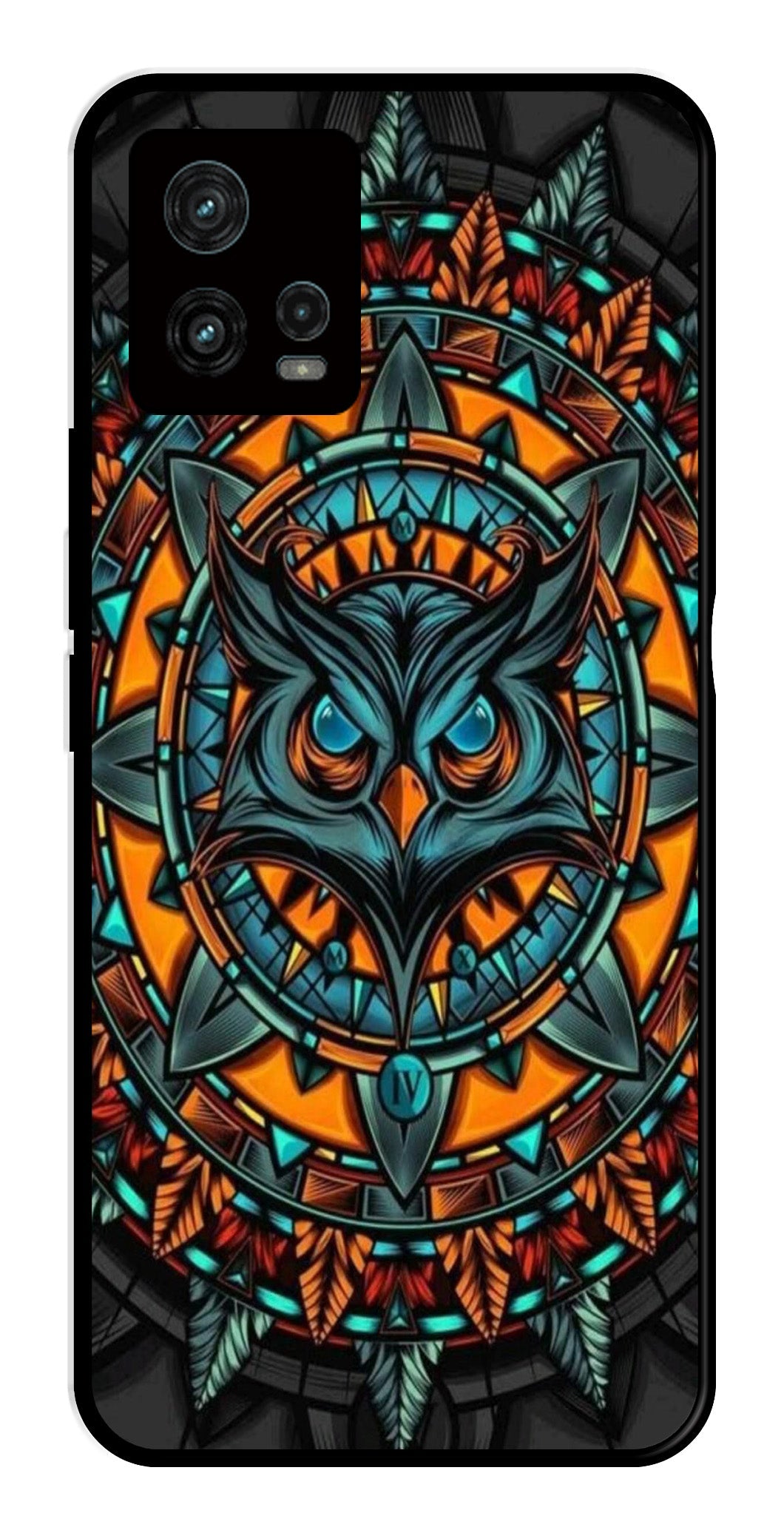 Owl Pattern Metal Mobile Case for Moto G72 5G   (Design No -42)