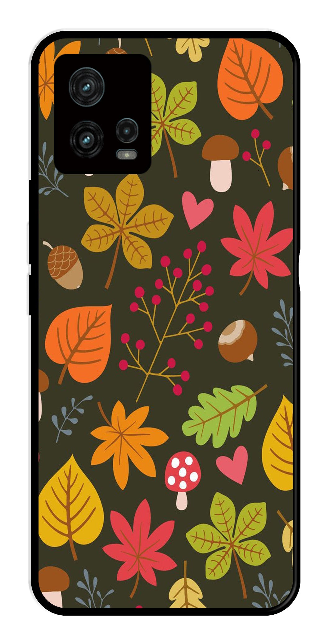 Leaves Design Metal Mobile Case for Moto G72 5G   (Design No -51)