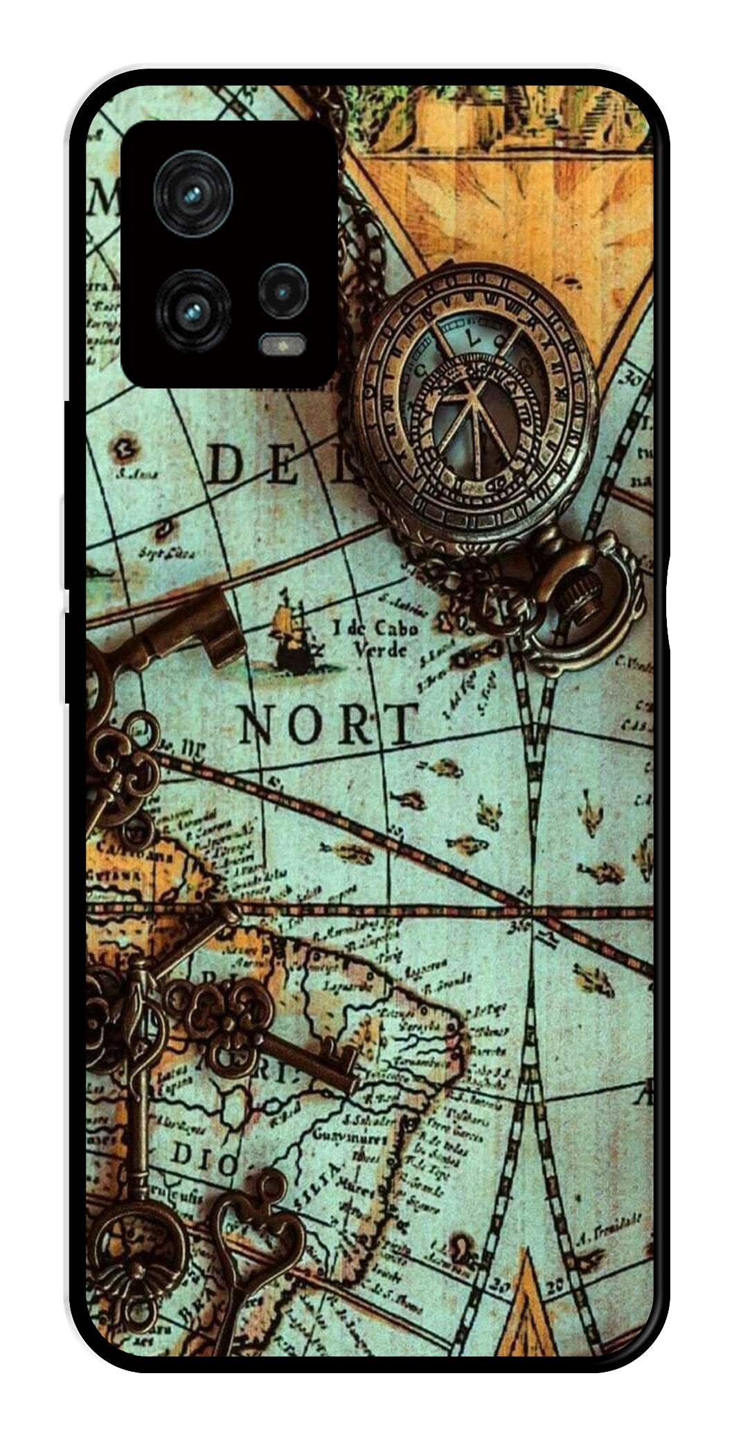 Map Design Metal Mobile Case for Moto G72 5G   (Design No -54)