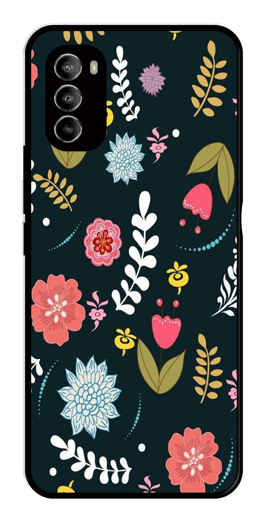 Floral Pattern2 Metal Mobile Case for Moto G82 5G   (Design No -12)