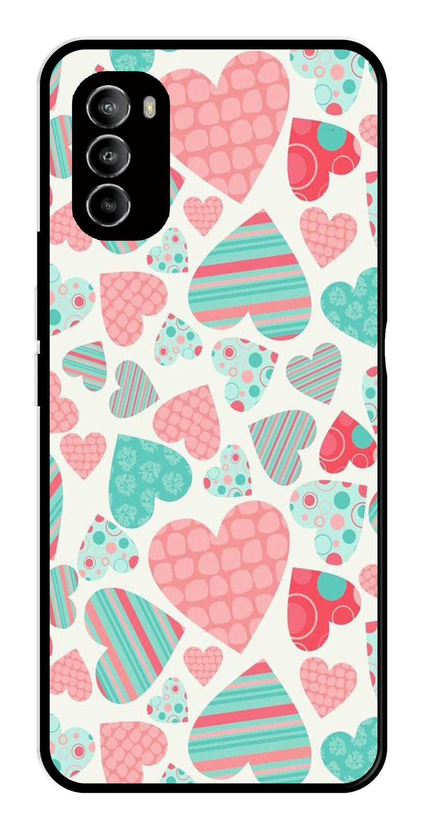 Hearts Pattern Metal Mobile Case for Moto G82 5G   (Design No -22)