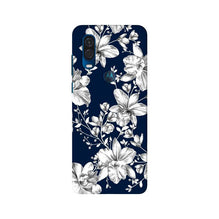 White flowers Blue Background Mobile Back Case for Moto One Vision (Design - 14)