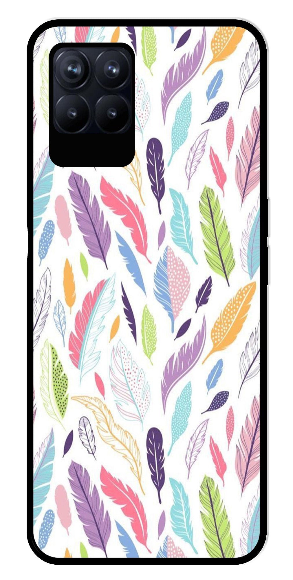 Colorful Feathers Metal Mobile Case for Realme Narzo 50 50   (Design No -06)