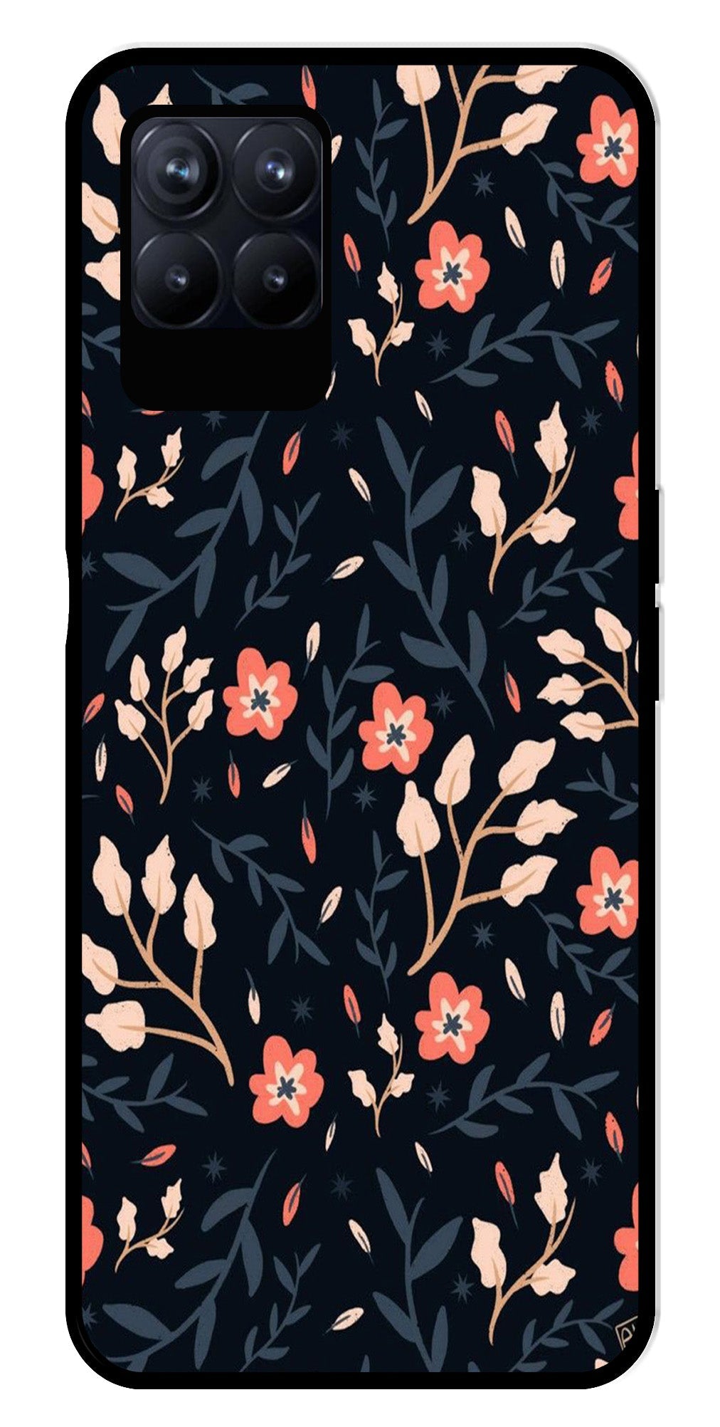 Floral Pattern Metal Mobile Case for Realme Narzo 50 50   (Design No -10)