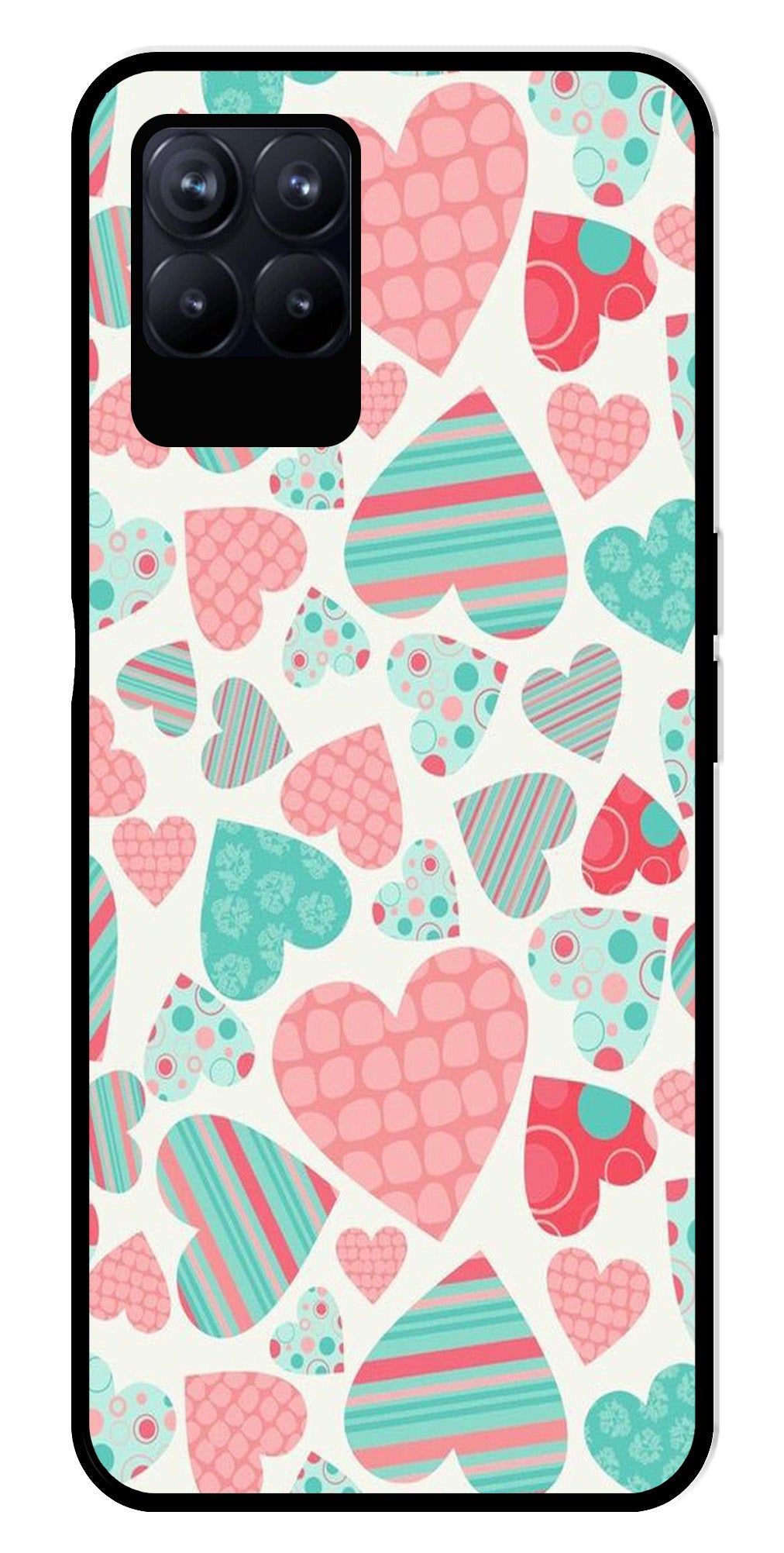 Hearts Pattern Metal Mobile Case for Realme Narzo 50 50   (Design No -22)