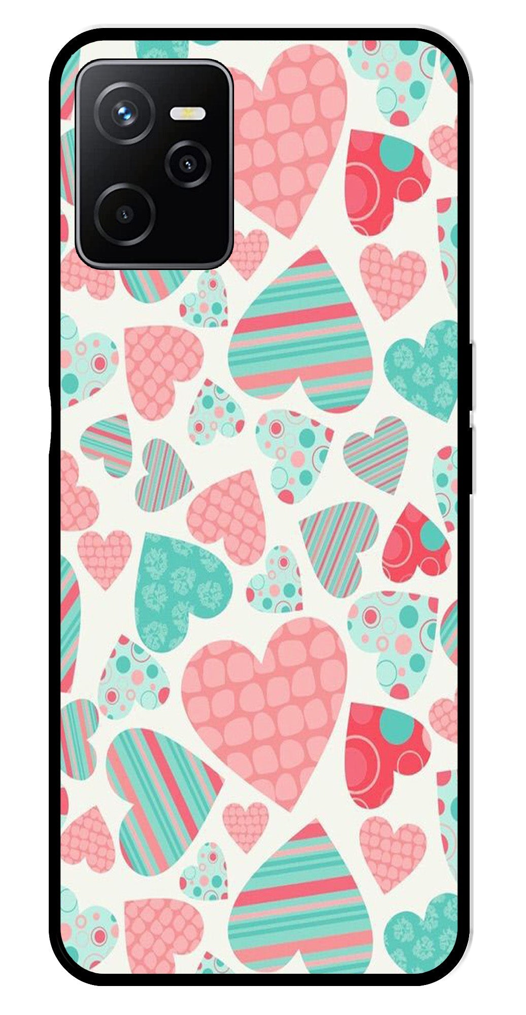 Hearts Pattern Metal Mobile Case for Realme Narzo 50A   (Design No -22)