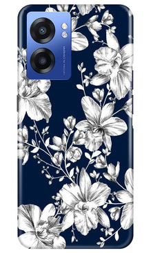 White flowers Blue Background Mobile Back Case for Realme Narzo 50 5G (Design - 14)