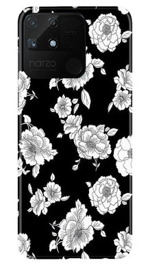 White flowers Black Background Mobile Back Case for Realme Narzo 50A (Design - 9)