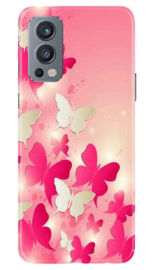 White Pick Butterflies Mobile Back Case for OnePlus Nord 2 5G (Design - 28)