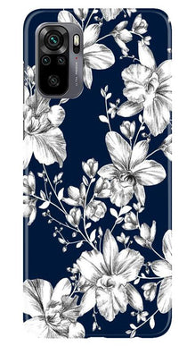 White flowers Blue Background Mobile Back Case for Redmi Note 10 (Design - 14)