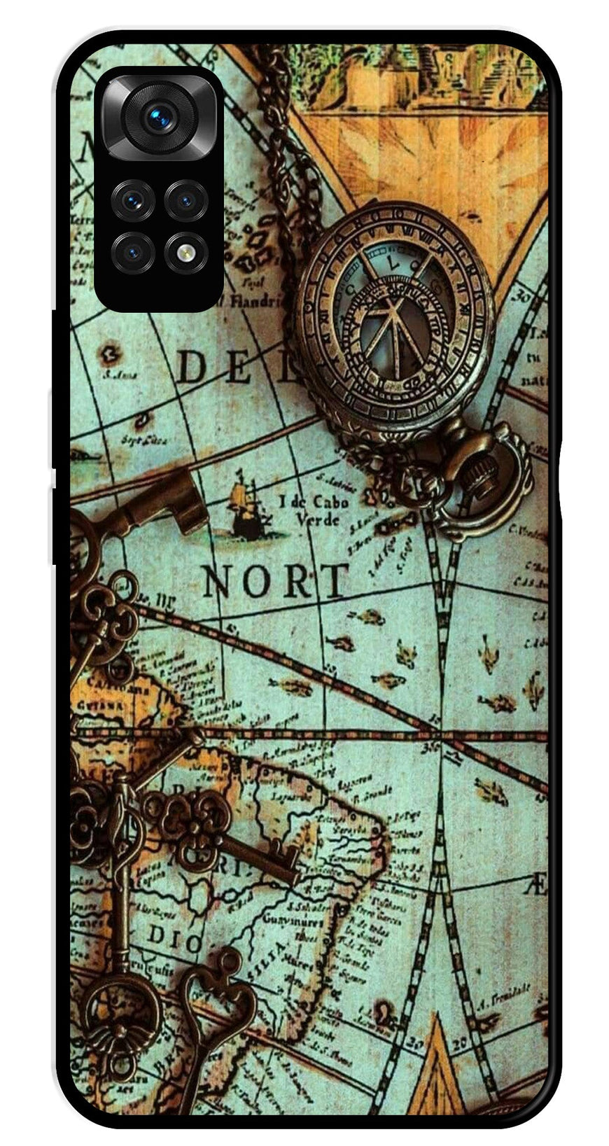 Map Design Metal Mobile Case for Redmi Note 11   (Design No -54)