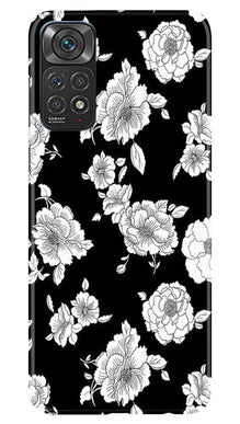 White flowers Black Background Mobile Back Case for Redmi Note 11s (Design - 9)
