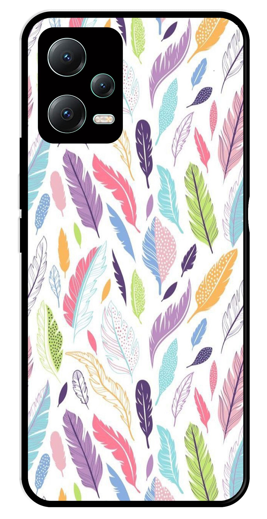 Colorful Feathers Metal Mobile Case for Poco X5 5G   (Design No -06)