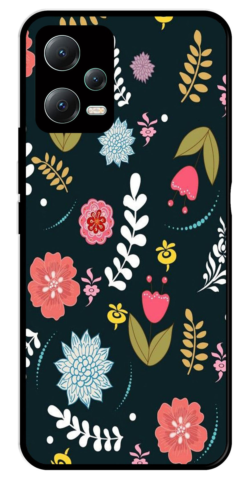 Floral Pattern2 Metal Mobile Case for Poco X5 5G   (Design No -12)