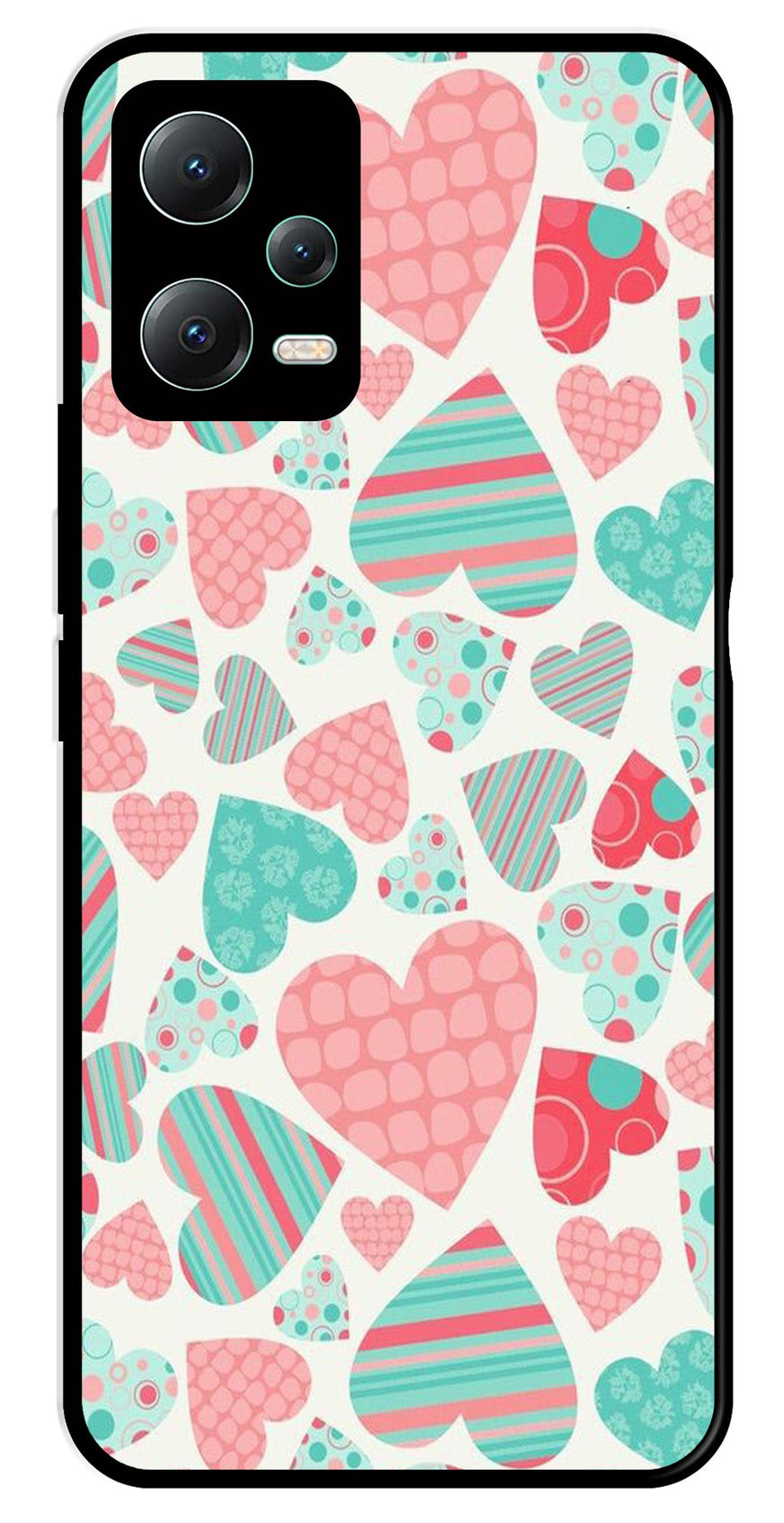 Hearts Pattern Metal Mobile Case for Poco X5 5G   (Design No -22)