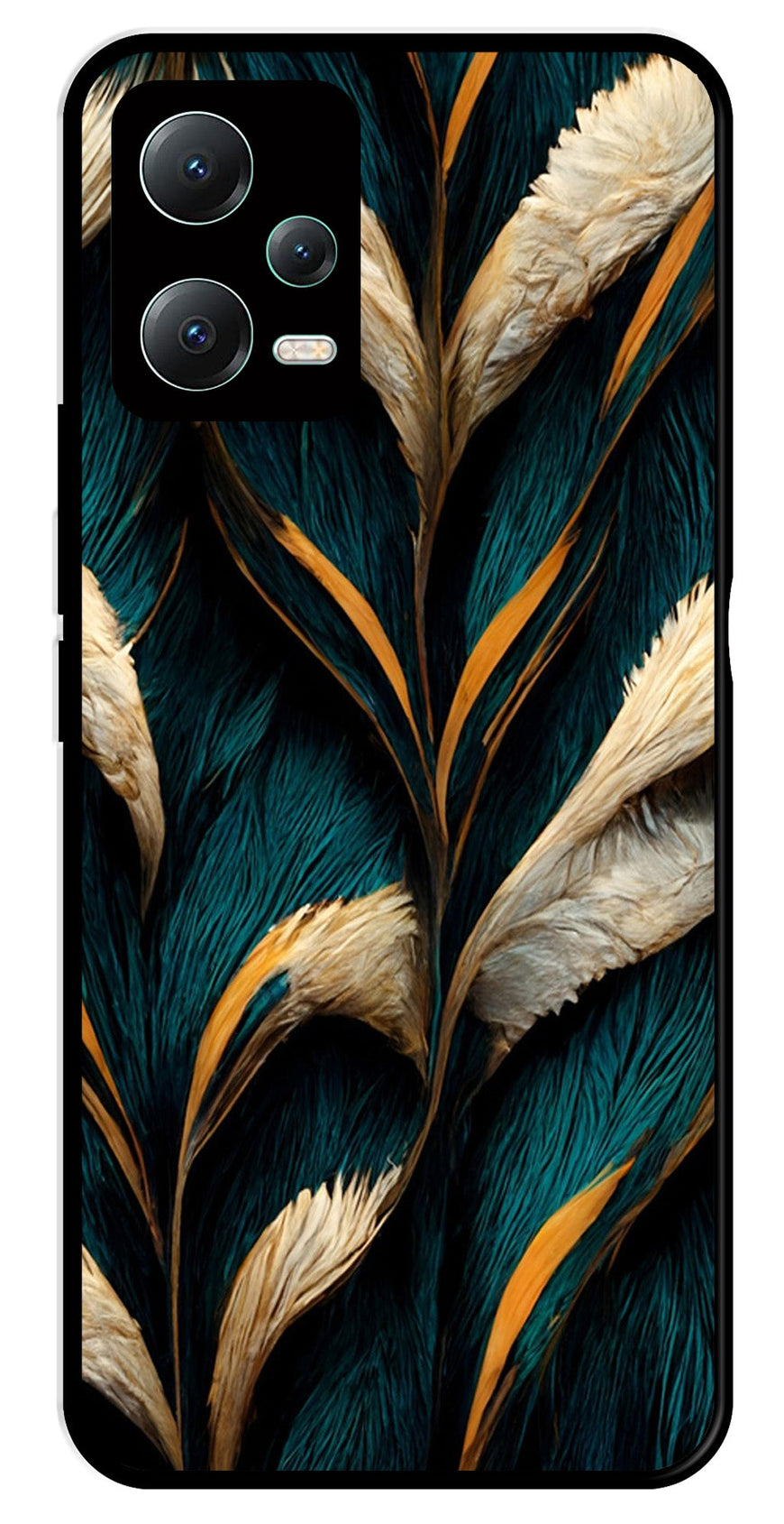 Feathers Metal Mobile Case for Poco X5 5G   (Design No -30)