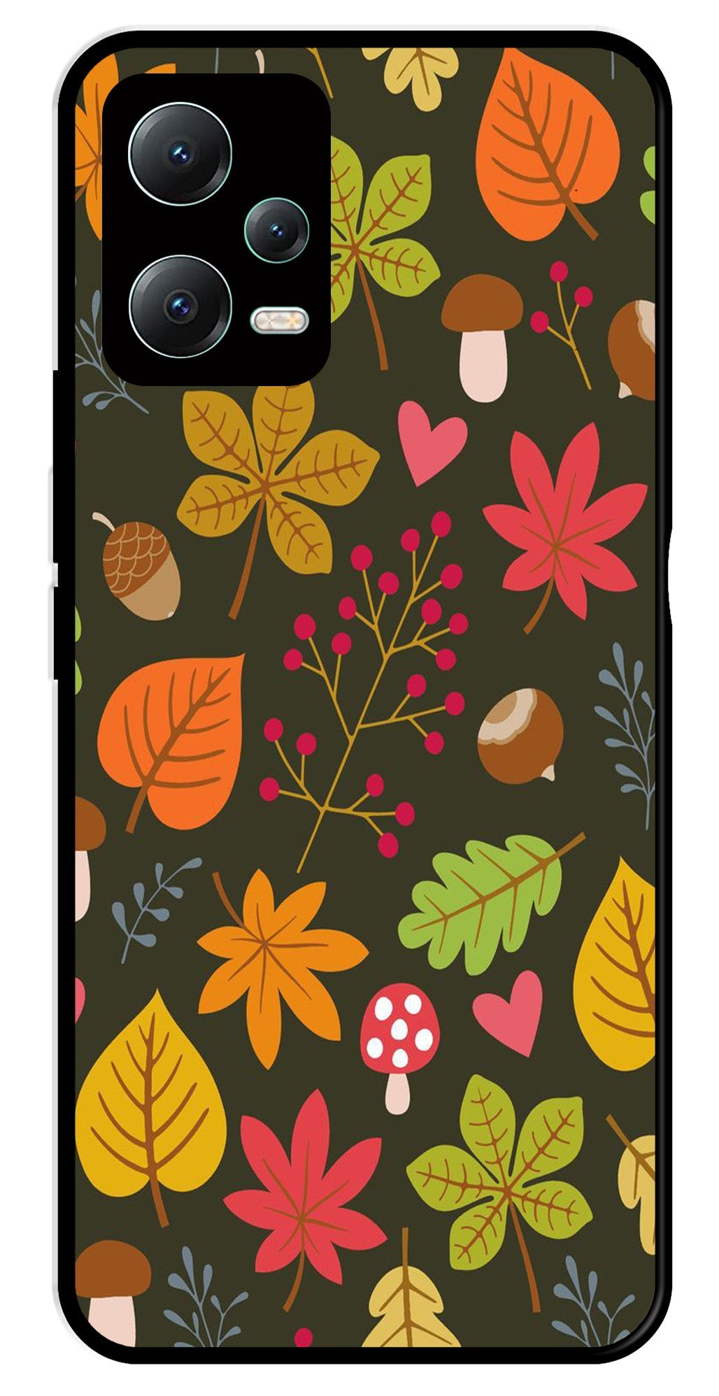 Leaves Design Metal Mobile Case for Poco X5 5G   (Design No -51)