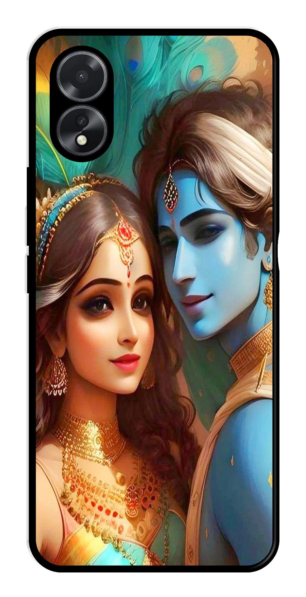 Lord Radha Krishna Metal Mobile Case for Oppo A38    (Design No -01)