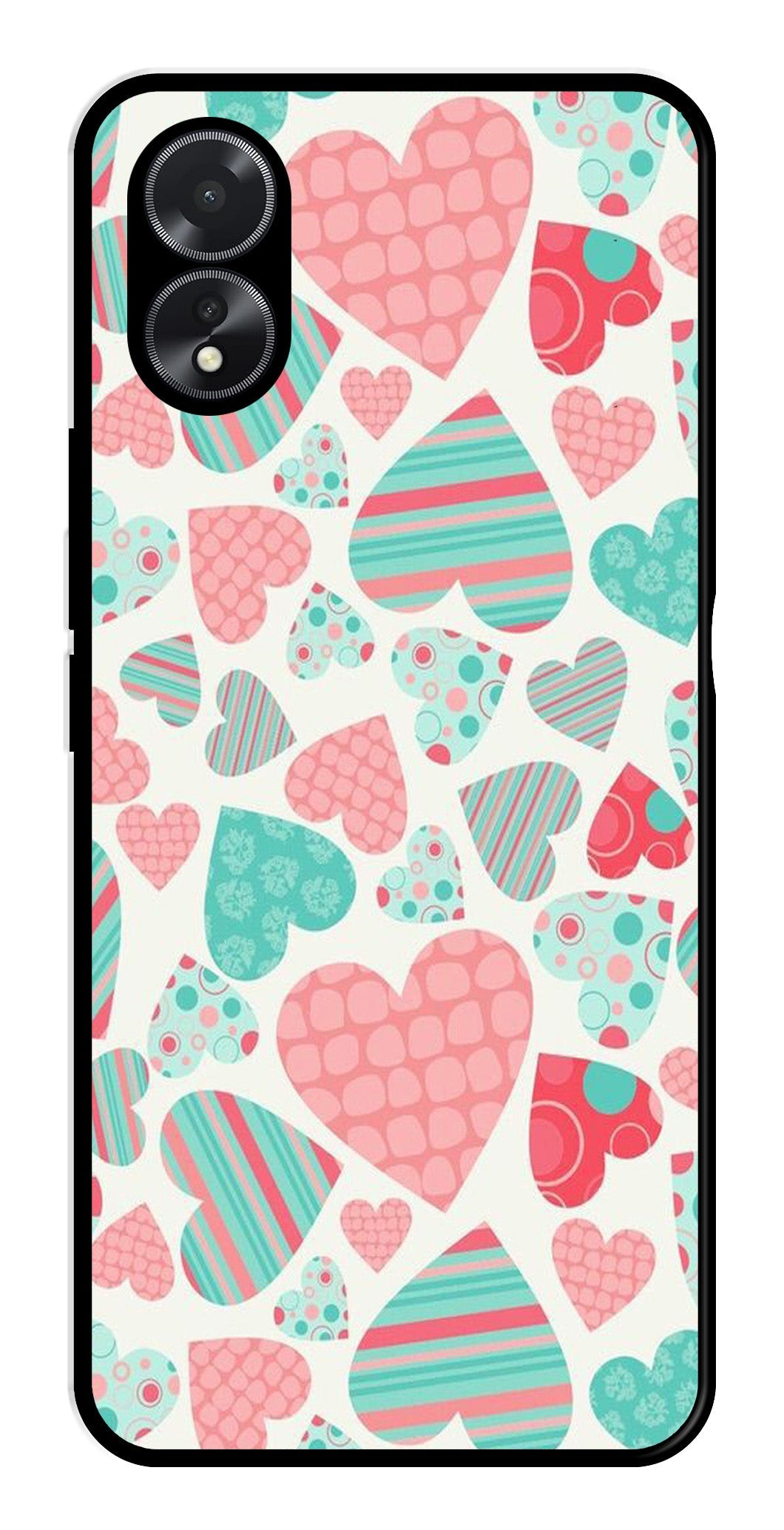 Hearts Pattern Metal Mobile Case for Oppo A38    (Design No -22)