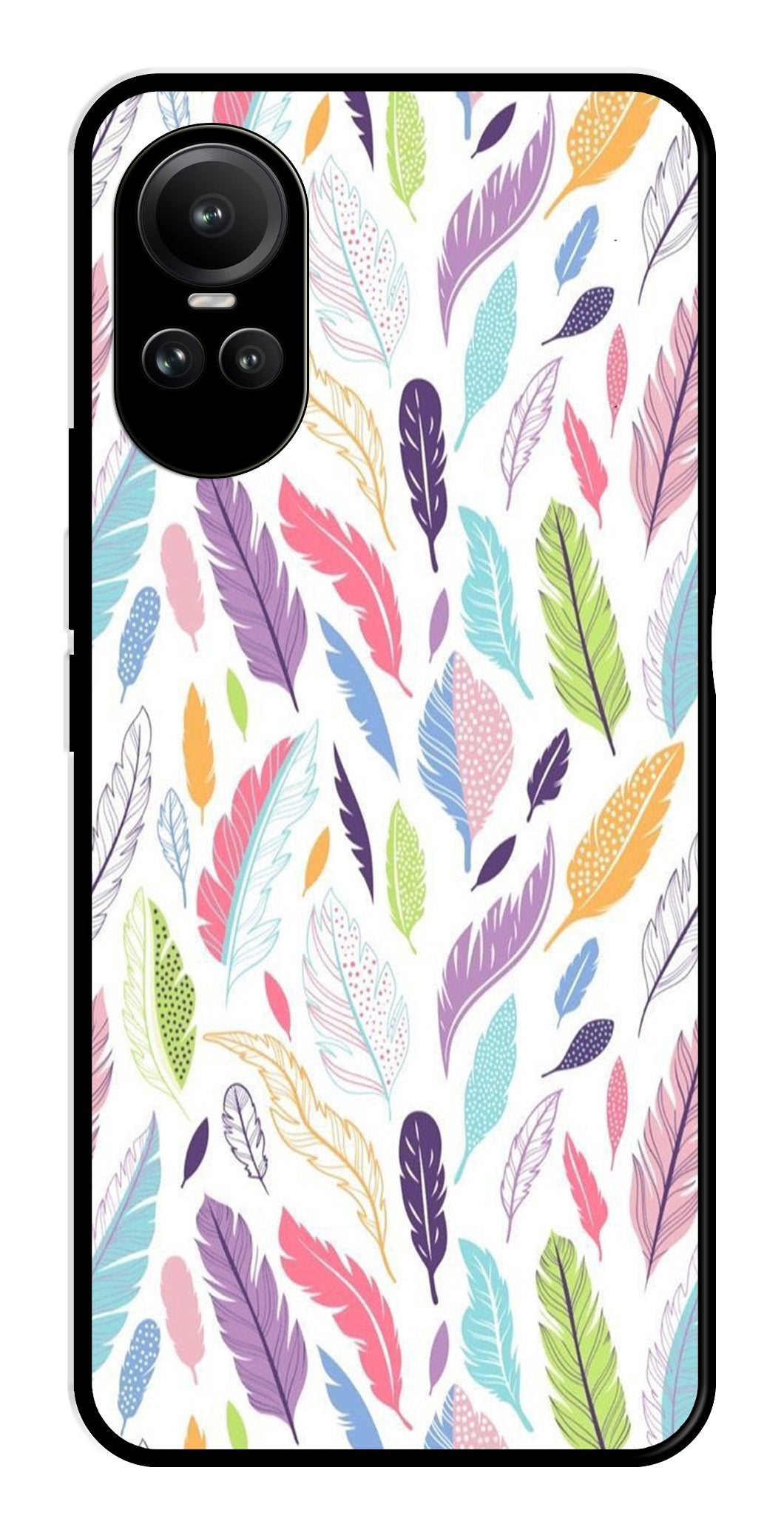 Colorful Feathers Metal Mobile Case for Oppo Reno 10 5G   (Design No -06)