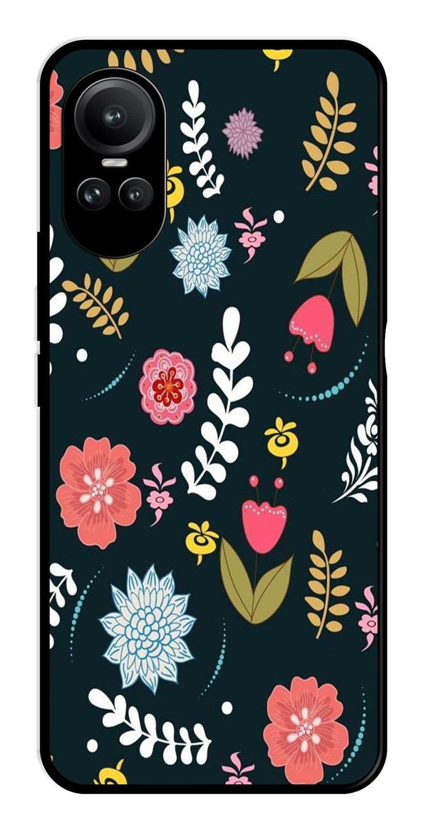 Floral Pattern2 Metal Mobile Case for Oppo Reno 10 5G   (Design No -12)