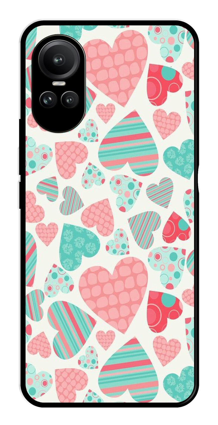 Hearts Pattern Metal Mobile Case for Oppo Reno 10 5G   (Design No -22)