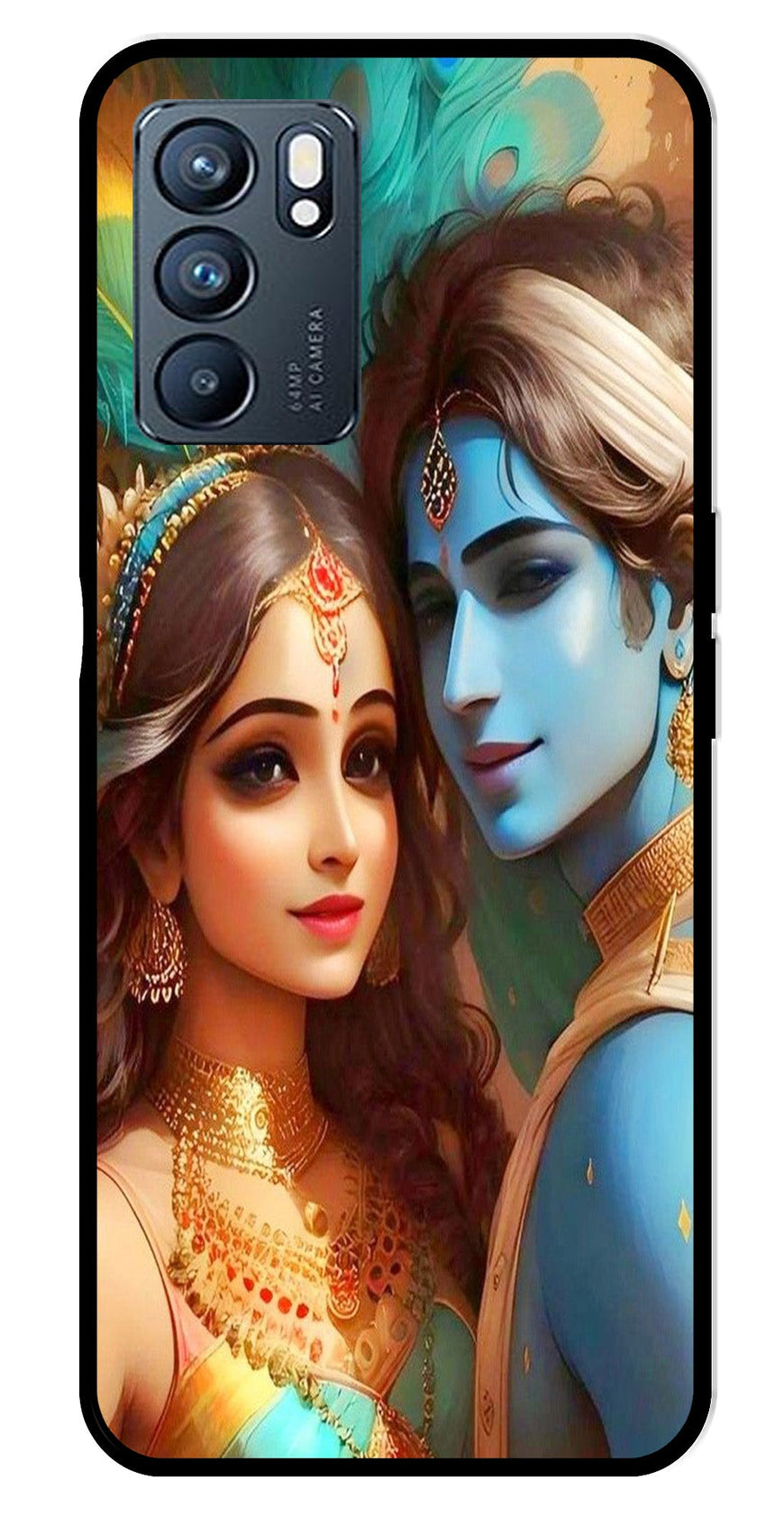 Lord Radha Krishna Metal Mobile Case for Oppo Reno 6 5G   (Design No -01)